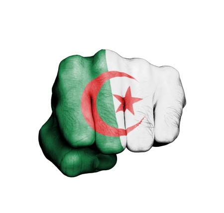 Front view of punching fist, banner of Algeriaの写真素材