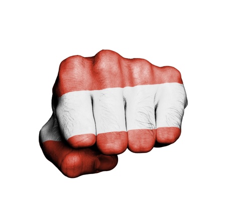 Front view of punching fist, banner of Austriaの写真素材