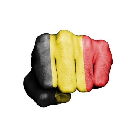 Front view of punching fist, banner of Belgiumの写真素材