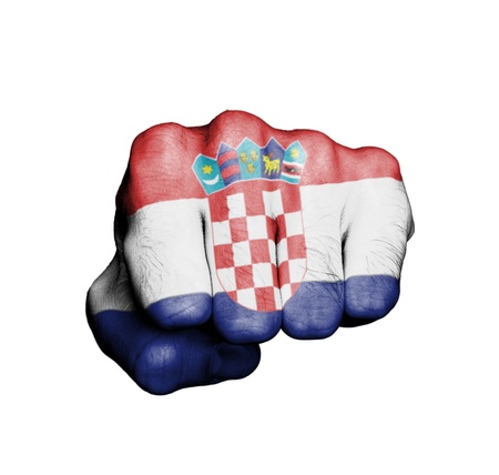 Front view of punching fist, banner of Croatiaの写真素材