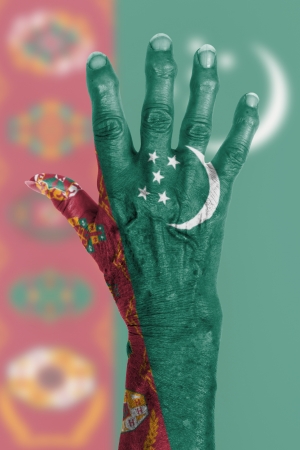 Hand of an old woman with arthritis, isolated on white, Turkmenistanの写真素材