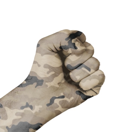 Camouflaged fist, isolated on a white backgroundの写真素材