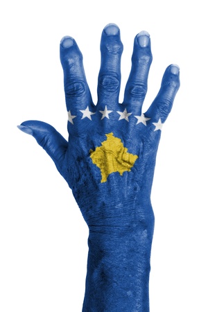 Hand of an old woman with arthritis, isolated on white, Kosovoの写真素材