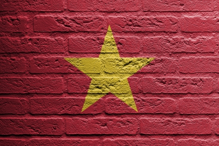 Brick wall with a painting of a flag isolated, Vietnamの写真素材