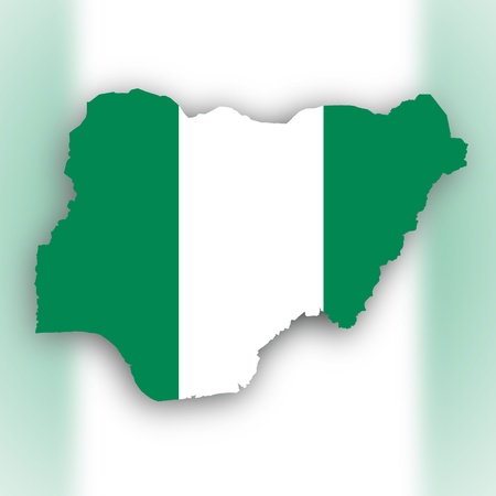 Nigeria map with the flag inside, isolated on whiteの写真素材