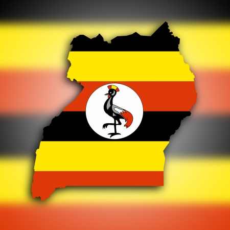 Uganda map with the flag inside, isolated on whiteの写真素材