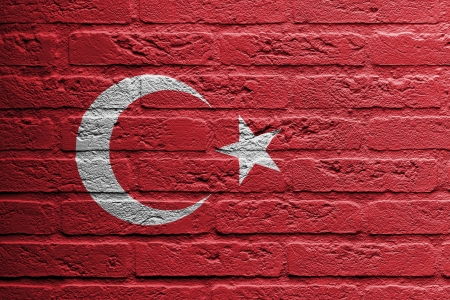 Brick wall with a painting of a flag isolated, Turkeyの写真素材