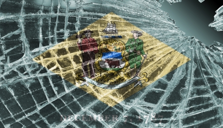 Isolated broken glass or ice with a flag, Delawareの写真素材