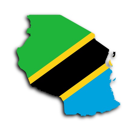 Map of Tanzania filled with the national flagの写真素材