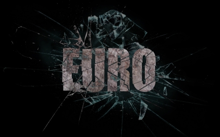 Concept of violence or crash, broken glass with the word Euroの写真素材