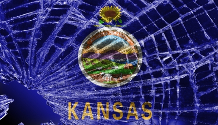 Isolated broken glass or ice with a flag, Kansasの写真素材