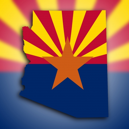 Map of Arizona, filled with the state flagの写真素材