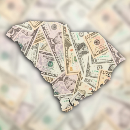 Map of South Carolina, filled with US dollarsの写真素材