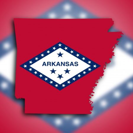 Map of Arkansas, filled with the state flagの写真素材