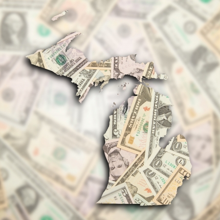 Map of Michigan, filled with US dollarsの写真素材
