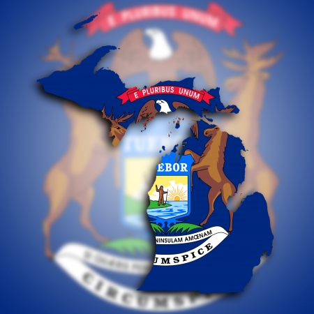 Map of Michigan, filled with the state flagの写真素材