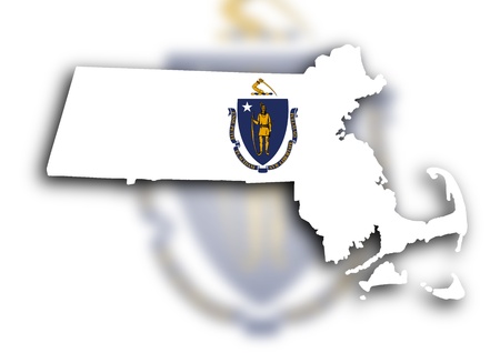 Map of Massachusetts filled with the state flagの写真素材