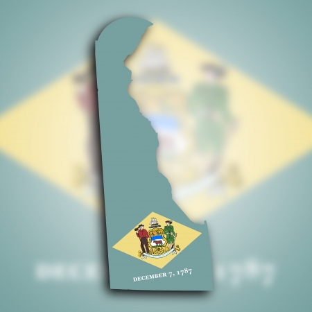 Map of Delaware filled with the state flagの写真素材