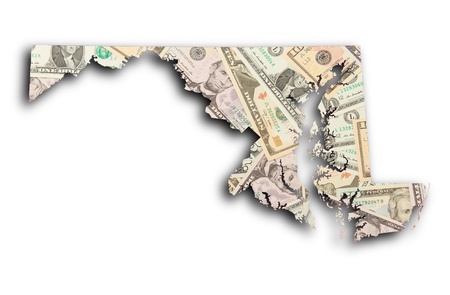 Map of Maryland filled with US dollarsの写真素材