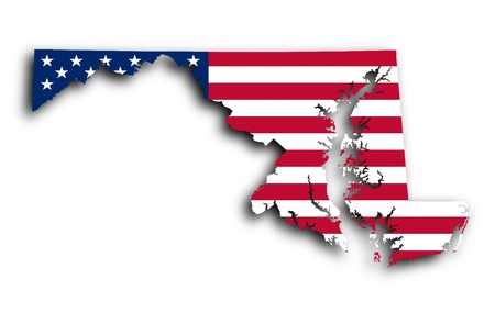 Map of Maryland filled with the national flagの写真素材