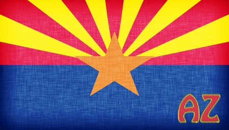Linen flag of the US state of Arizona with it's abbreviation stitched on itの写真素材