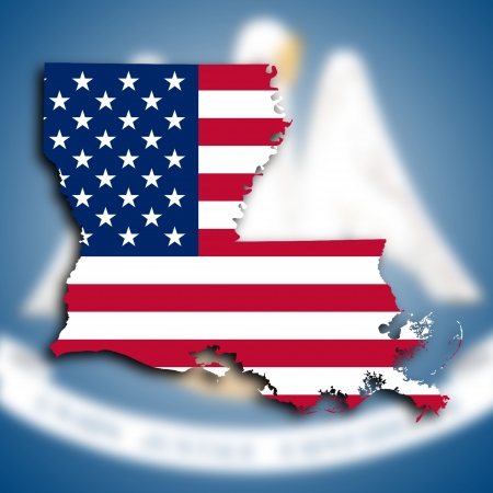 Map of Louisiana, filled with the national flagの写真素材