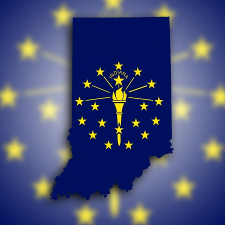 Map of Indiana, filled with the state flagの写真素材