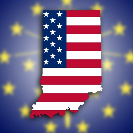 Map of Indiana, filled with the national flagの写真素材