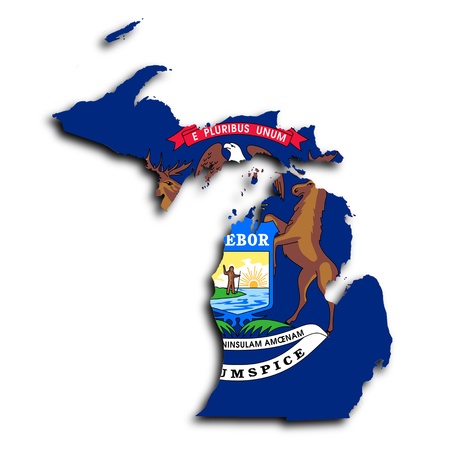 Map of Michigan, filled with the state flagの写真素材