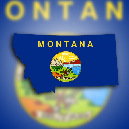 Map of Montana filled with the state flagの写真素材