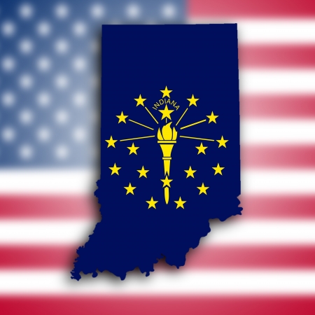 Map of Indiana, filled with the state flagの写真素材