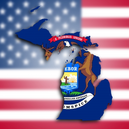 Map of Michigan, filled with the state flagの写真素材