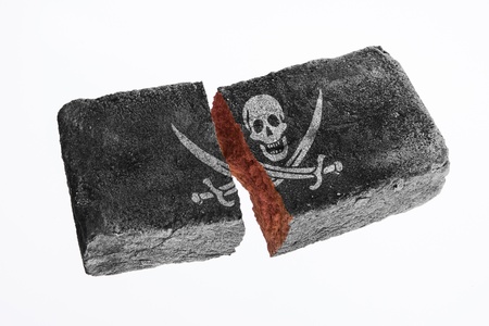 Rough broken brick, isolated on white background, Pirate flagの写真素材