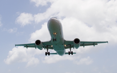 Airplane landing on the Caribbean isle of Saint Martin