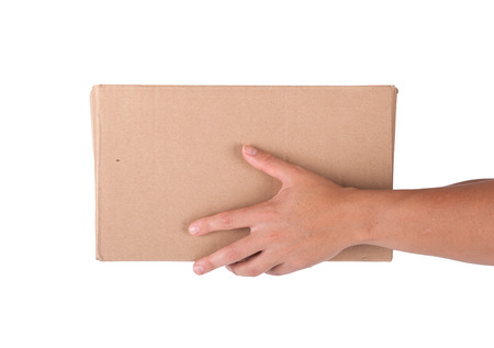 Brown color cardbox on the plain backgroundの写真素材