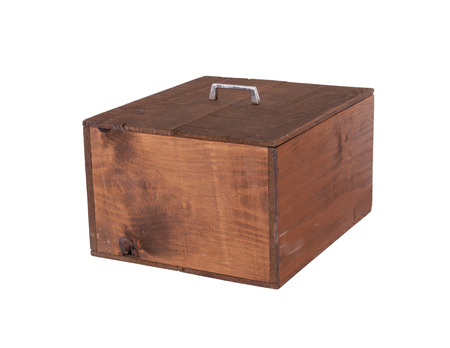 Wooden crate isolated on a white background, room for textの写真素材