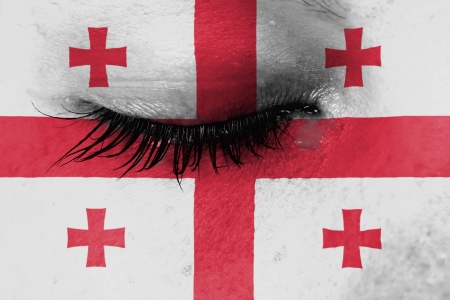 Crying woman, pain and grief concept, flag of Georgiaの写真素材
