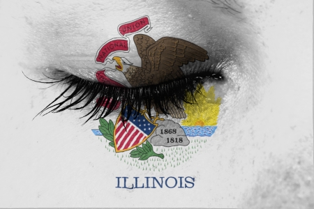 Crying woman, pain and grief concept, flag of Illinoisの写真素材