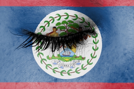 Crying woman, pain and grief concept, flag of Belizeの写真素材