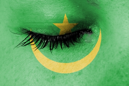 Crying woman, pain and grief concept, flag of Mauritaniaの写真素材