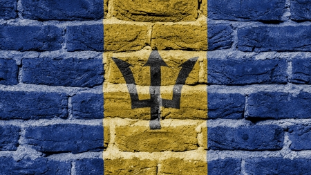 Very old brick wall texture, flag of Barbados