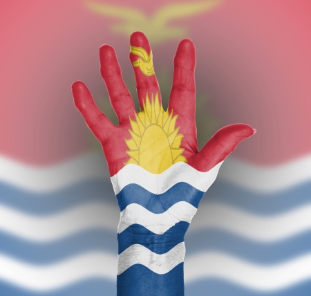 Palm of a woman hand, painted with flag of Kiribatiの写真素材
