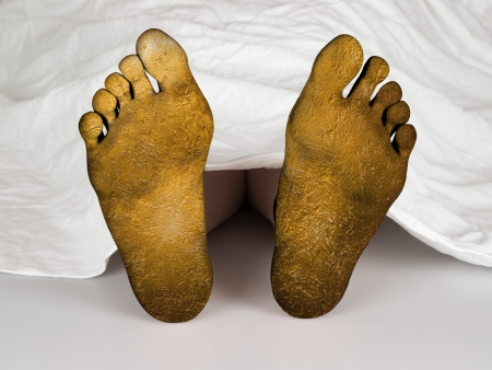 Dead body under a white sheet, concept of sleeping or death,の写真素材