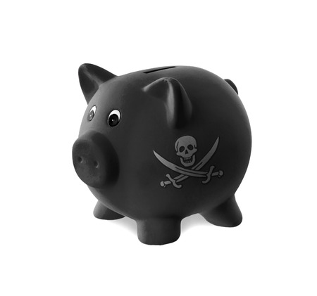 Ceramic piggy bank with painting, pirate flagの写真素材