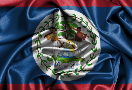 Satin flag, three dimensional render, flag of Belizeの写真素材