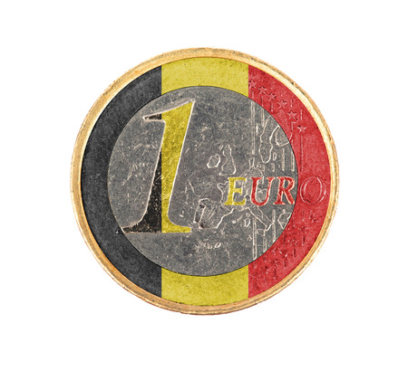 Euro coin, 1 euro, isolated on white, flag of Belgiumの写真素材