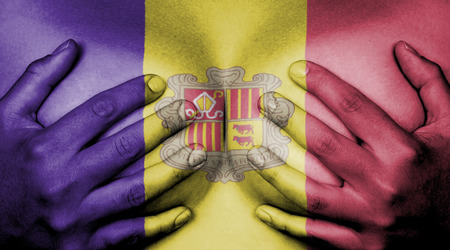 Upper part of female body, hands covering breasts, Andorraの写真素材