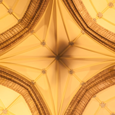 Dome of small Scottish cathedral, yellow lightsのeditorial素材