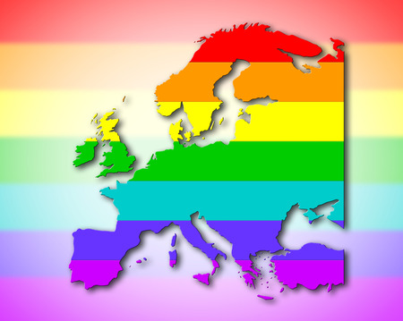 Europe - Map, filled with a rainbow flag patternの写真素材