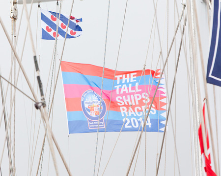 HARLINGEN, HOLLAND - MAY 7th: The flag of the Tall Ships Races 2014 in Harlingen, May 5, 2014 in Harlingen, Holland.のeditorial素材